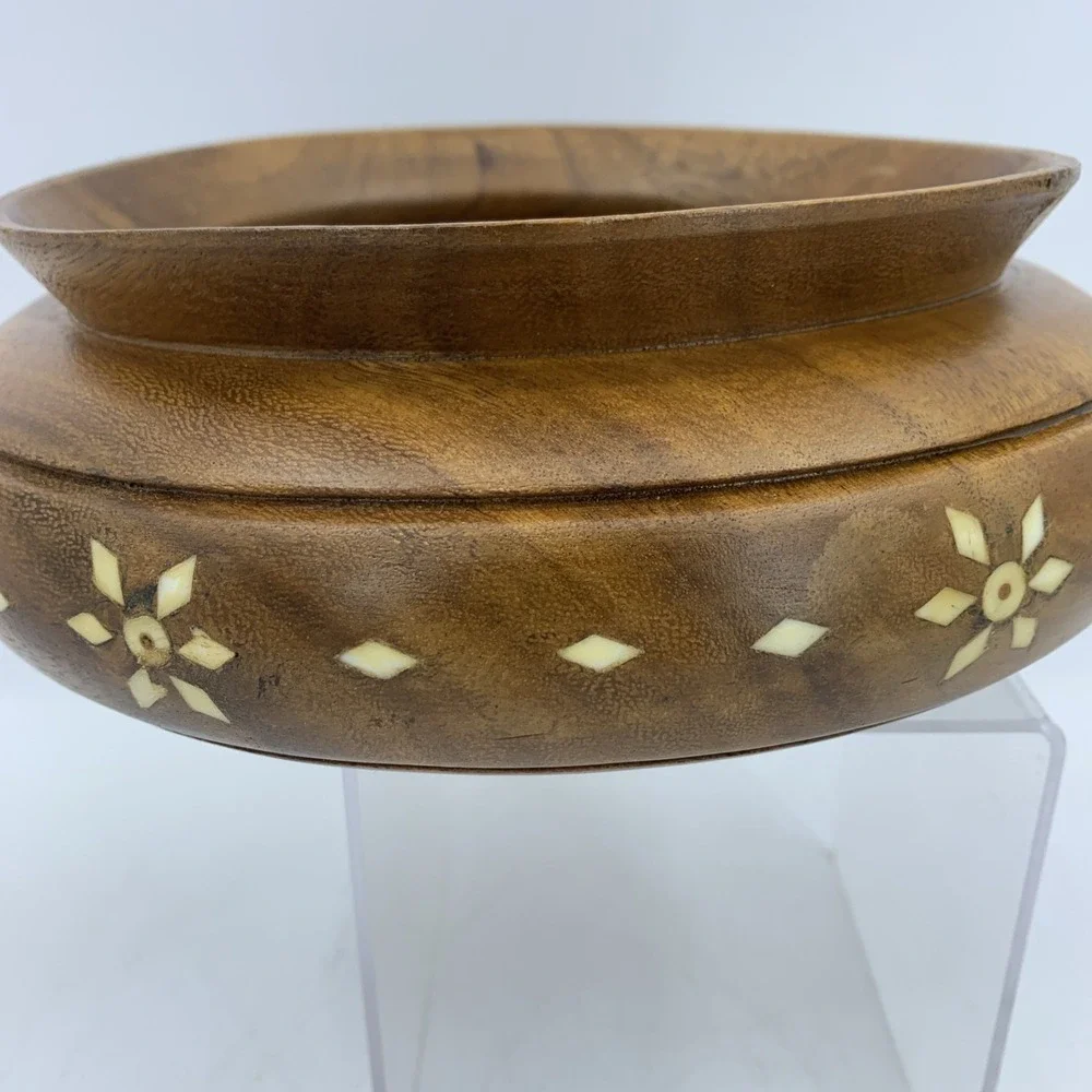 Vtg Hand Turned Crafted Wood Bowl Trinket Serving Cottage‎ Boho Primitive MCM